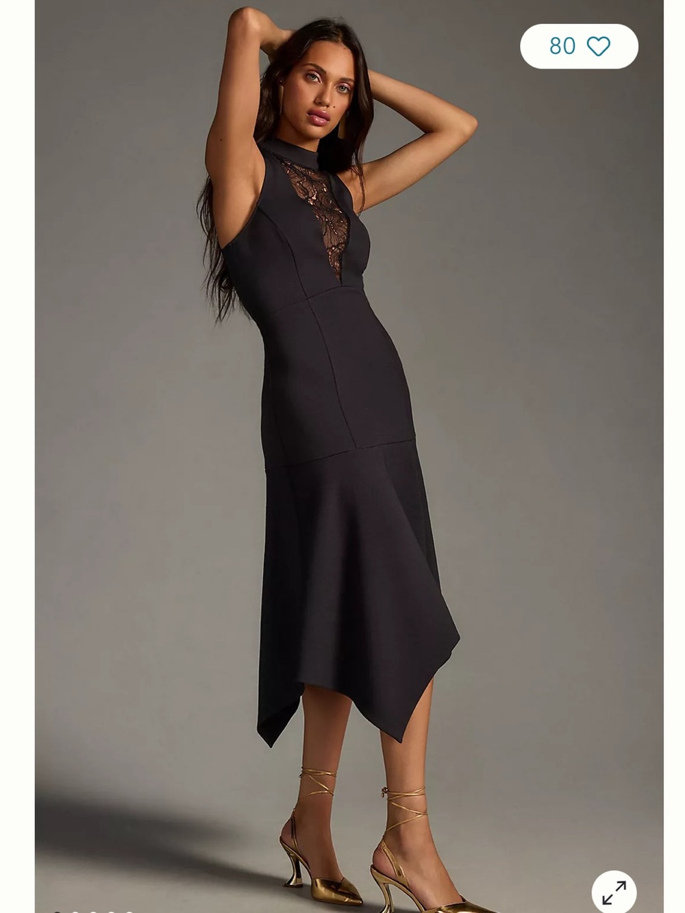 NWT Anthropologie size M High-Neck Black Lace-Front High-Low Dress